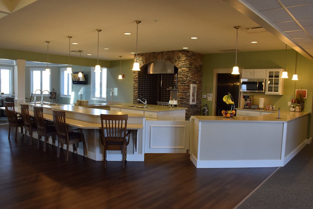 Kitchen and bar seating at The Grove Assisted Living at Otterbein Cridersville.