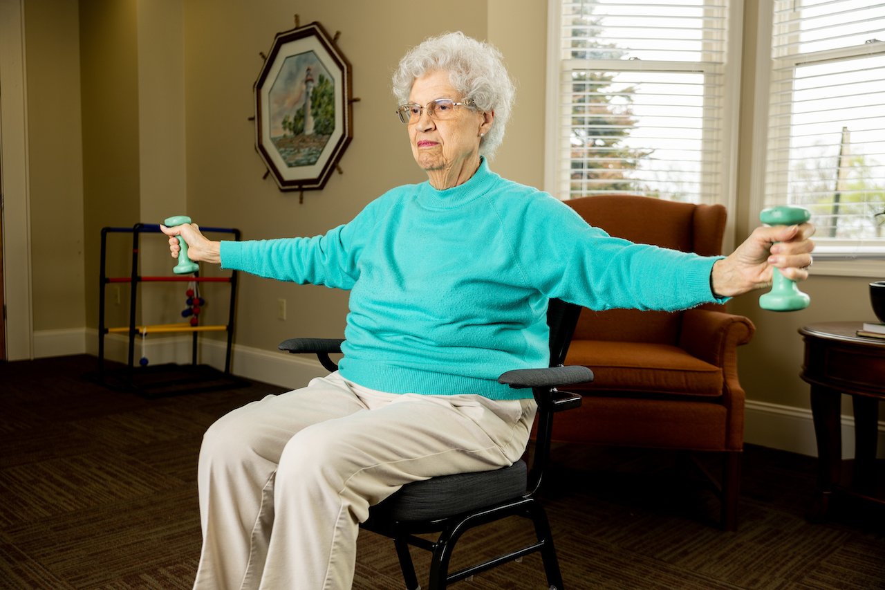 Resident performing therapy exercises at Otterbein Marblehead.