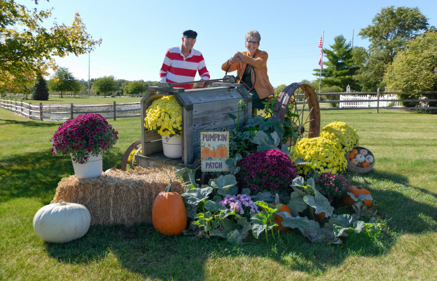 Otterbein Cridersville independent living residents, Julie and Paul T., at a pumpkin patch display.