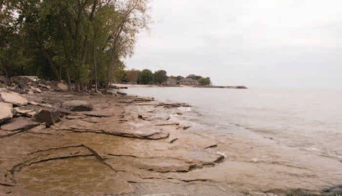 The sea-side shoreline at Marblehead Lighthouse in Marblehead, Ohio