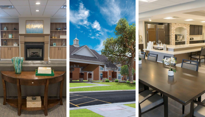 Three images of The Aurora at Otterbein Lebanon, an assisted living community in Lebanon, Ohio