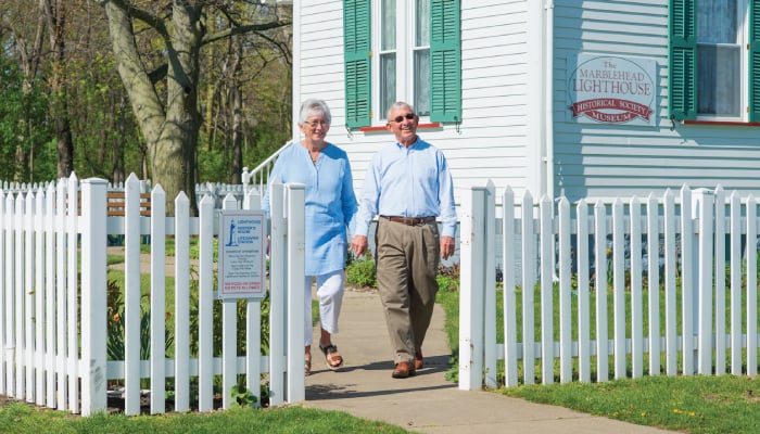 Otterbein Marblehead residents taking a stroll at the Marblehead Lighthouse.