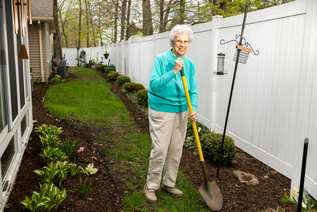 Otterbein Marblehead resident tending to the garden in her yard.